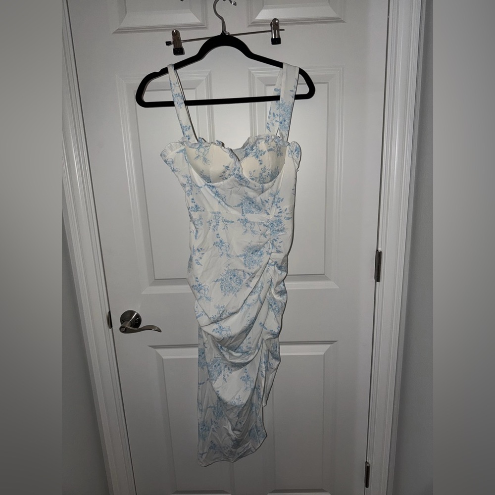 Elegant Blue and White Floral Dress